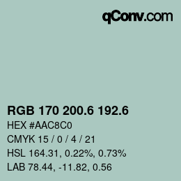 カラーコード: RGB 170 200.6 192.6 | qconv.com
