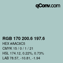 カラーコード: RGB 170 200.6 197.6 | qconv.com