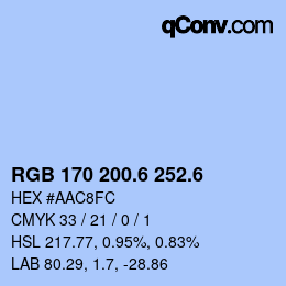 カラーコード: RGB 170 200.6 252.6 | qconv.com
