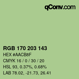 Color code: RGB 170 203 143 | qconv.com