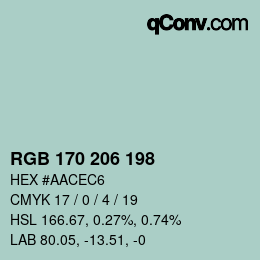 Color code: RGB 170 206 198 | qconv.com