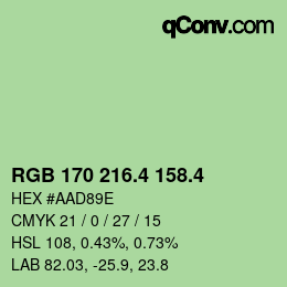 カラーコード: RGB 170 216.4 158.4 | qconv.com