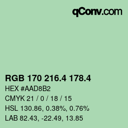 カラーコード: RGB 170 216.4 178.4 | qconv.com