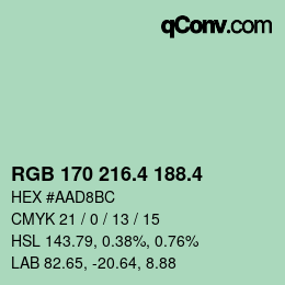 カラーコード: RGB 170 216.4 188.4 | qconv.com