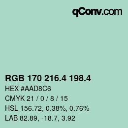 カラーコード: RGB 170 216.4 198.4 | qconv.com