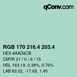 カラーコード: RGB 170 216.4 203.4 | qconv.com
