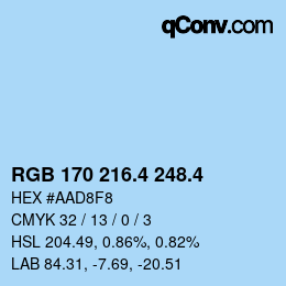 カラーコード: RGB 170 216.4 248.4 | qconv.com