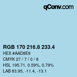 カラーコード: RGB 170 216.8 233.4 | qconv.com