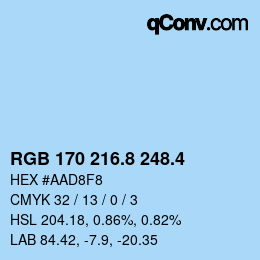 カラーコード: RGB 170 216.8 248.4 | qconv.com