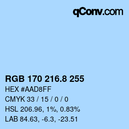 カラーコード: RGB 170 216.8 255 | qconv.com