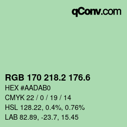 カラーコード: RGB 170 218.2 176.6 | qconv.com