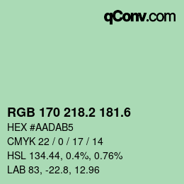 カラーコード: RGB 170 218.2 181.6 | qconv.com
