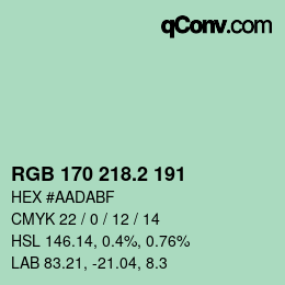 カラーコード: RGB 170 218.2 191 | qconv.com