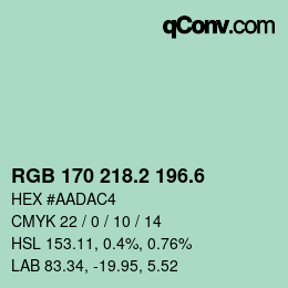 カラーコード: RGB 170 218.2 196.6 | qconv.com