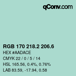 カラーコード: RGB 170 218.2 206.6 | qconv.com