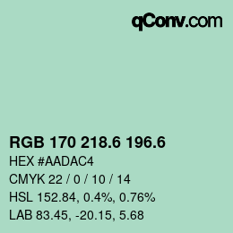 カラーコード: RGB 170 218.6 196.6 | qconv.com