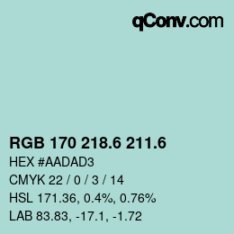 カラーコード: RGB 170 218.6 211.6 | qconv.com