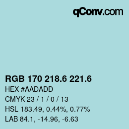 カラーコード: RGB 170 218.6 221.6 | qconv.com