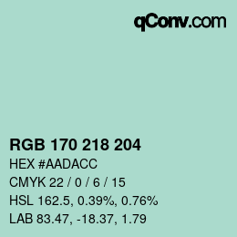 颜色代码: RGB 170 218 204 | qconv.com