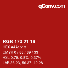 Color code: RGB 170 21 19 | qconv.com