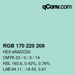 颜色代码: RGB 170 220 208 | qconv.com