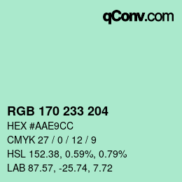 Color code: RGB 170 233 204 | qconv.com