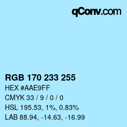 Color code: RGB 170 233 255 | qconv.com