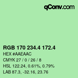カラーコード: RGB 170 234.4 172.4 | qconv.com