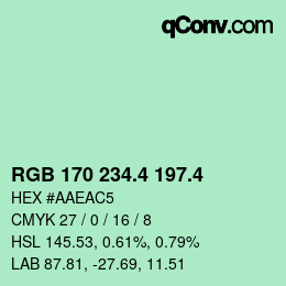 カラーコード: RGB 170 234.4 197.4 | qconv.com