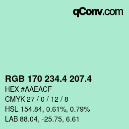 カラーコード: RGB 170 234.4 207.4 | qconv.com