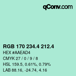 カラーコード: RGB 170 234.4 212.4 | qconv.com