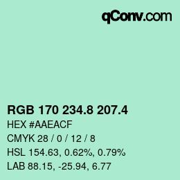 カラーコード: RGB 170 234.8 207.4 | qconv.com