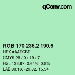 カラーコード: RGB 170 236.2 190.6 | qconv.com