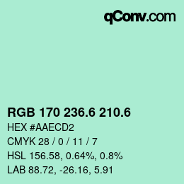 カラーコード: RGB 170 236.6 210.6 | qconv.com