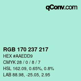 Color code: RGB 170 237 217 | qconv.com