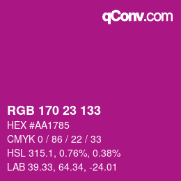 カラーコード: RGB 170 23 133 | qconv.com