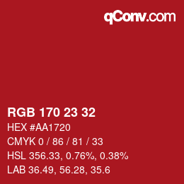 Color code: RGB 170 23 32 | qconv.com