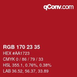 Color code: RGB 170 23 35 | qconv.com
