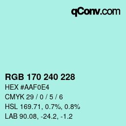 Color code: RGB 170 240 228 | qconv.com