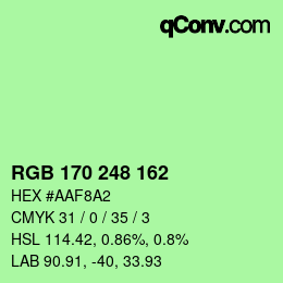 Color code: RGB 170 248 162 | qconv.com