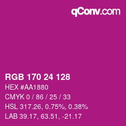 颜色代码: RGB 170 24 128 | qconv.com