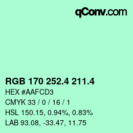 カラーコード: RGB 170 252.4 211.4 | qconv.com