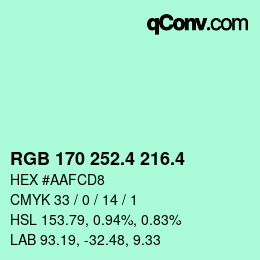 カラーコード: RGB 170 252.4 216.4 | qconv.com