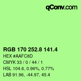 カラーコード: RGB 170 252.8 141.4 | qconv.com
