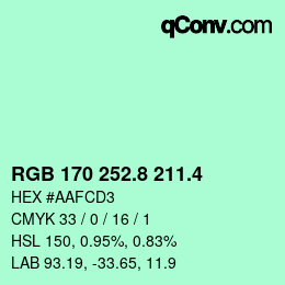 カラーコード: RGB 170 252.8 211.4 | qconv.com