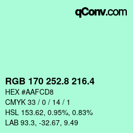 カラーコード: RGB 170 252.8 216.4 | qconv.com