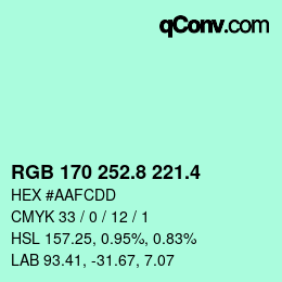 カラーコード: RGB 170 252.8 221.4 | qconv.com