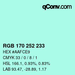 Color code: RGB 170 252 233 | qconv.com