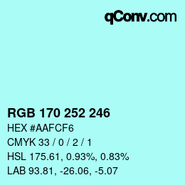 Color code: RGB 170 252 246 | qconv.com