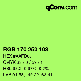 Color code: RGB 170 253 103 | qconv.com